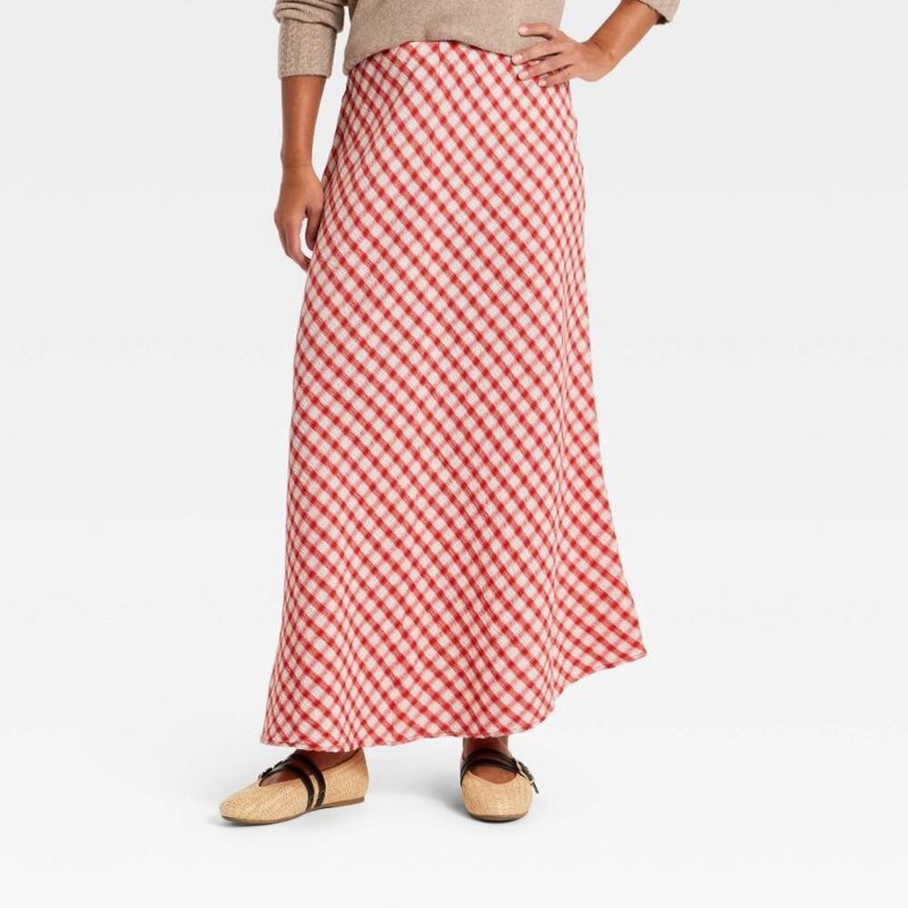 Women's Printed Midi Full Skirt - Universal Thread Red Gingham XL